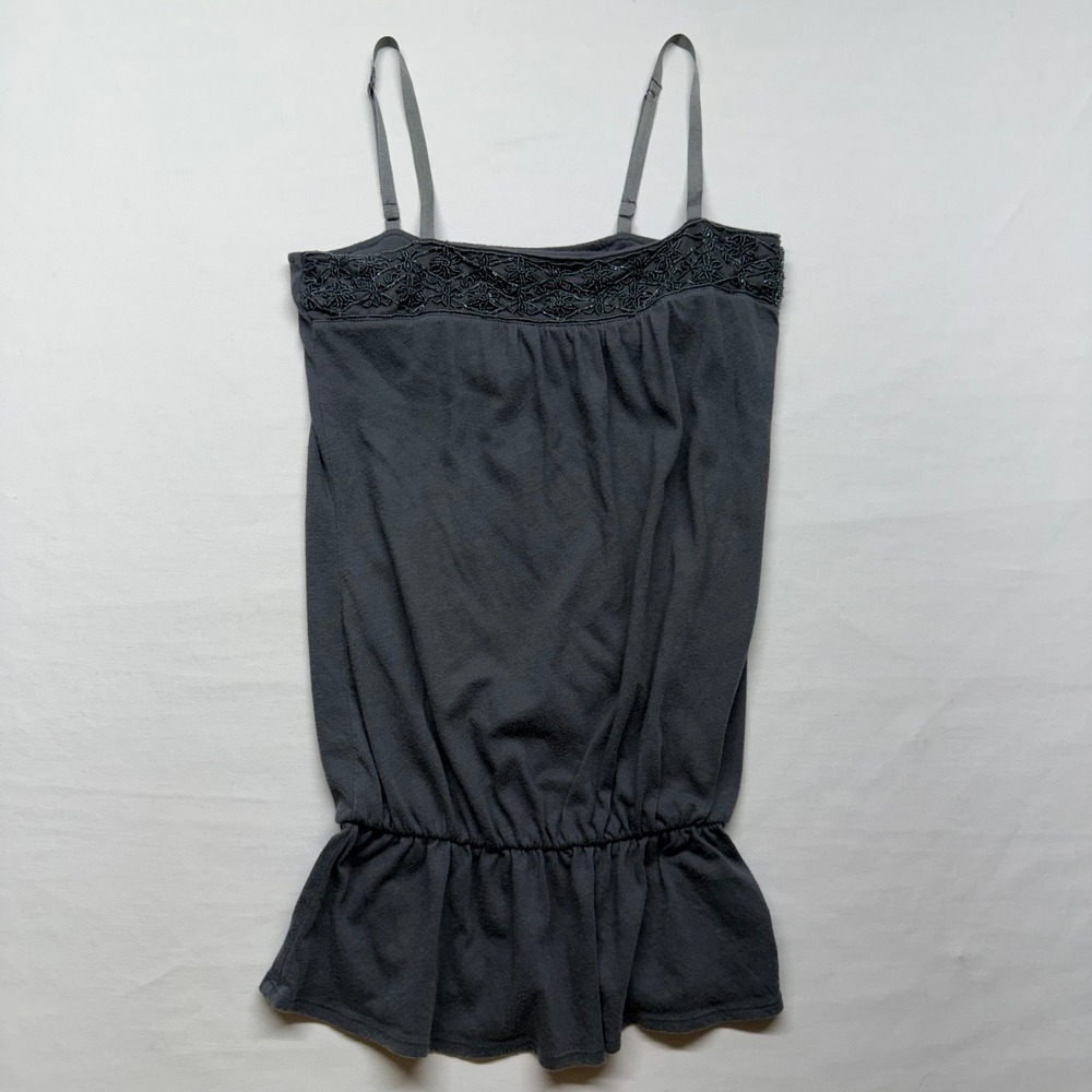 Vintage Abercrombie & Fitch Camisole S Gray Beaded Y2K Peplum Tank Top